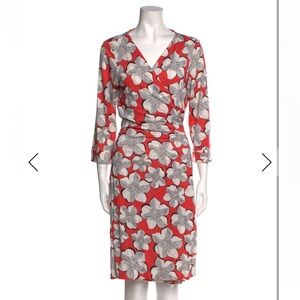 Diane Von Furstenberg Wrap Dress Tie Pink white graphic floral V neck 14